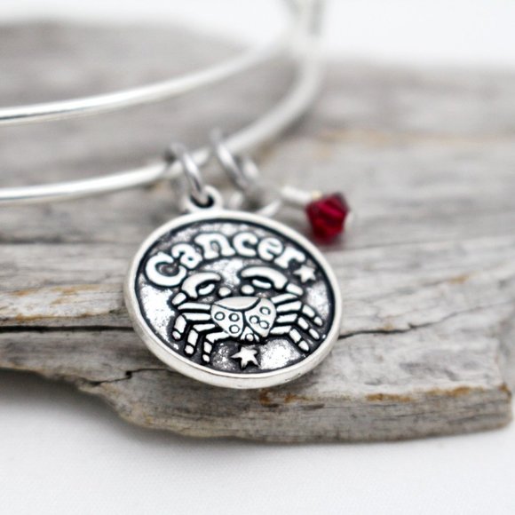 July Cancer Adjustable Charm Bangle - Handmade Zodiac Bracelet - Picture 4 of 12